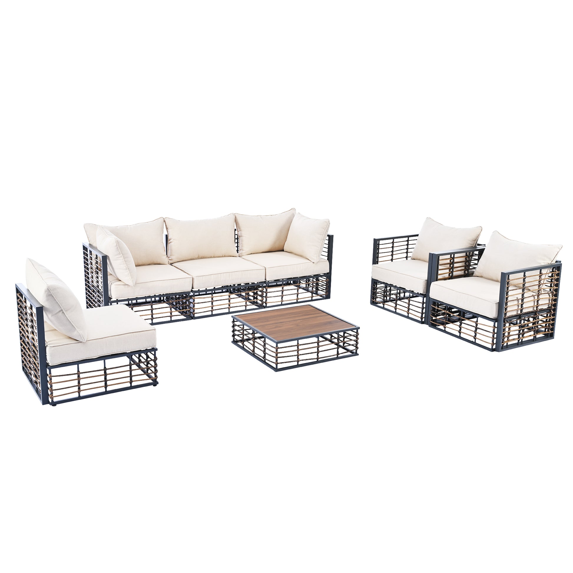Modern Minimalist 7 Piece Metal Patio Sectional Sofa Set, All Weather Garden Conversational Furniture Set With Thick Cushions And Coffee Table For Indoor Outdoor, Gray Yes Deep Seating White Weather