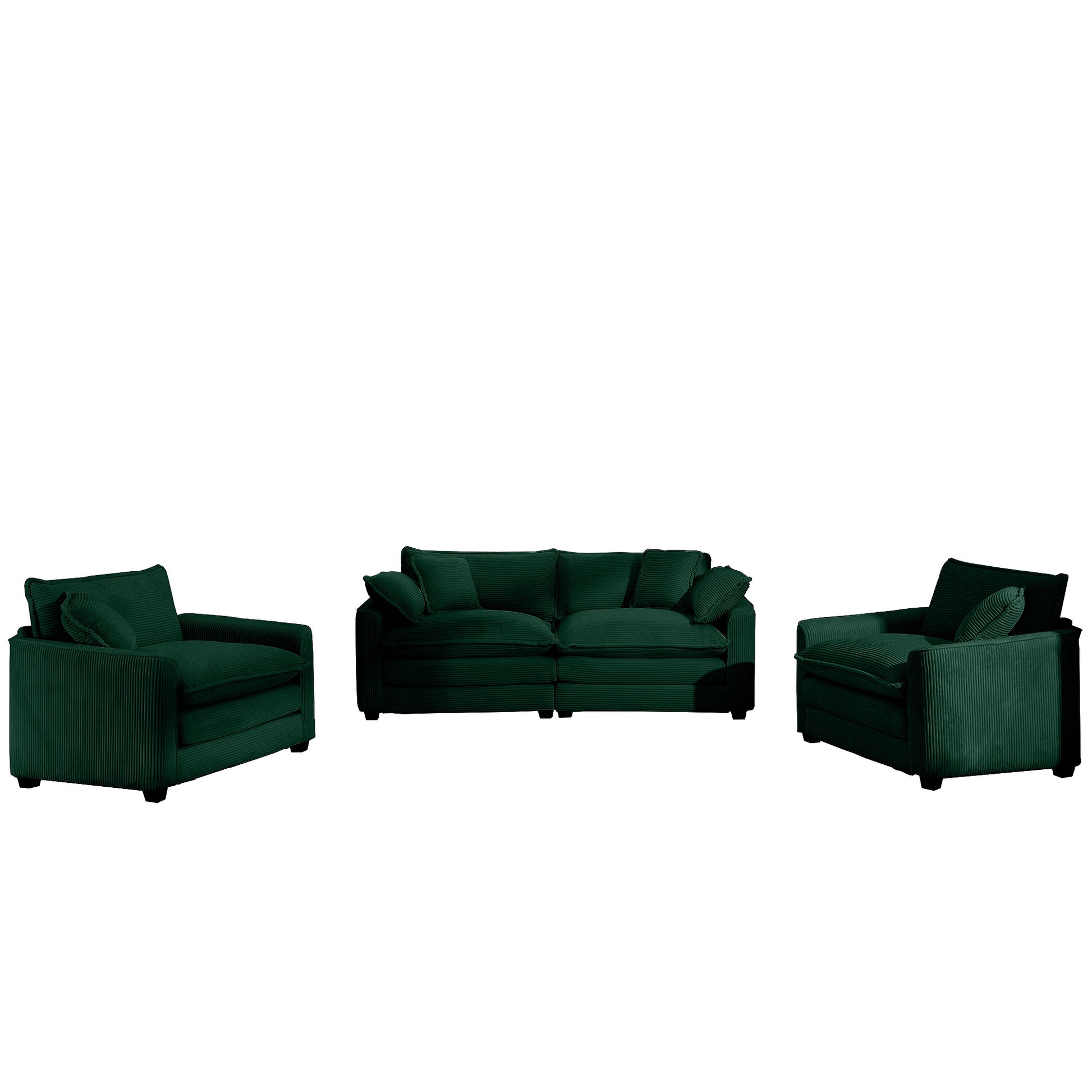 Warm And Cozy Sofa Set With Soft Cushions And Pillows, Home Theater Style Sofa Set Consisting Of One 2 Seater Sofas And Two Single Sofa In Green Corduroy Fabric Green Corduroy 4 Seat