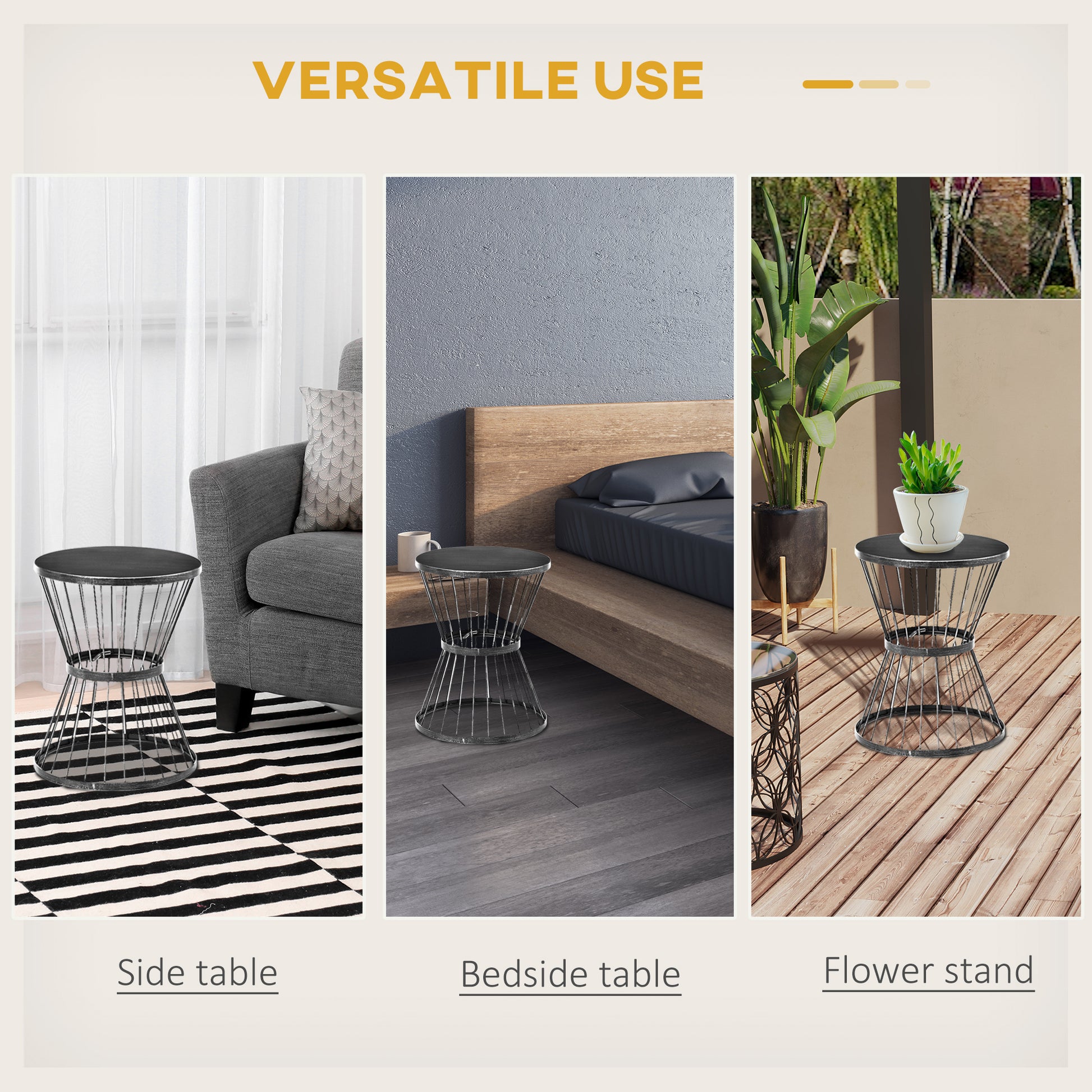 Outsunny 16" Steel Patio Side Table, Garden End Table With Hourglass Design, Accent Table For Outdoor And Indoor Use, Black Black Steel