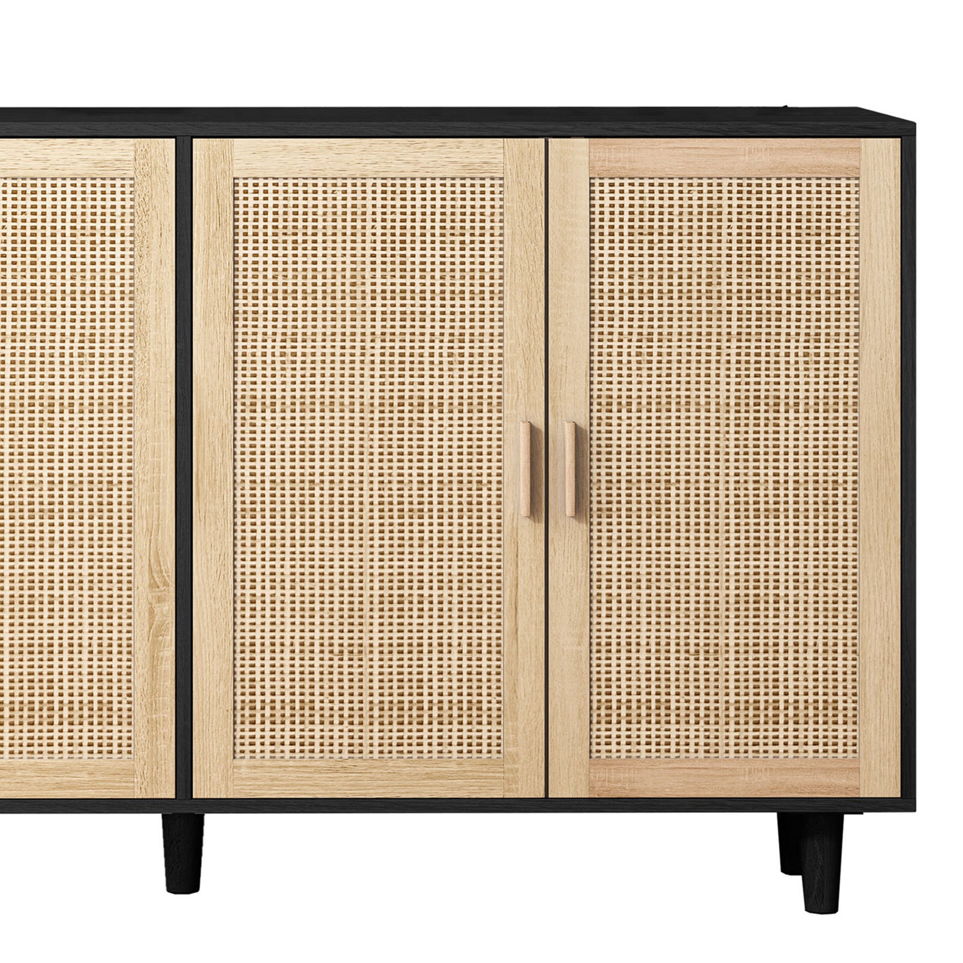 62.20"Elegant And Functional 4 Door Rattan Decorative Storage Cabinet,For Bedroom,Living Room,Office,Easy Assembly,Black Same Sku:W757P174987 Black Particle Board