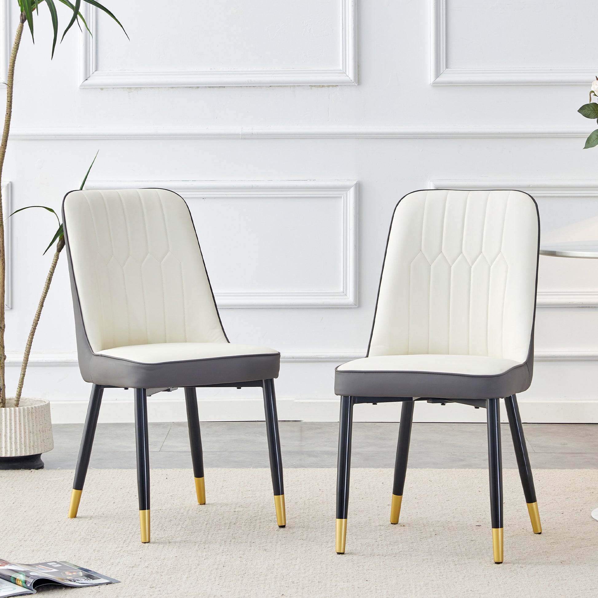 Large Modern Minimalist Rectangular Dining Table With 0.39 "Imitation Marble Black Tabletop And Golden Metal Legs, Paired With Chairs With Pu Cushions And Black Metal Legs. F 1538 C 007 Black Gold Glass Metal