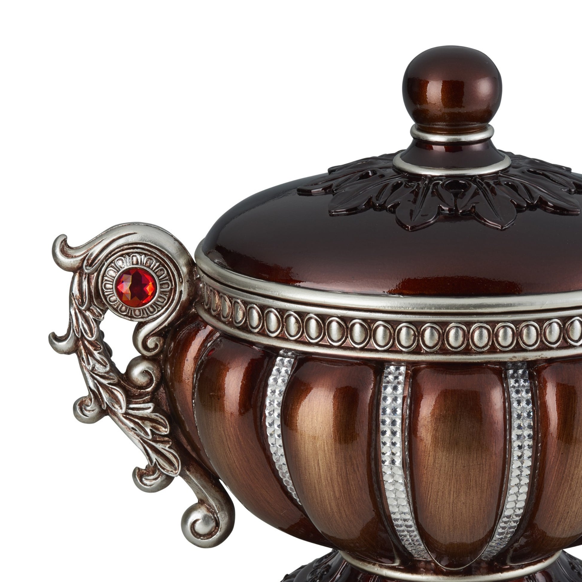 11.5" Tall" Delicata" Decorative Jewelry Box, Reddish Bronze With Silver Accents Bronze Polyresin