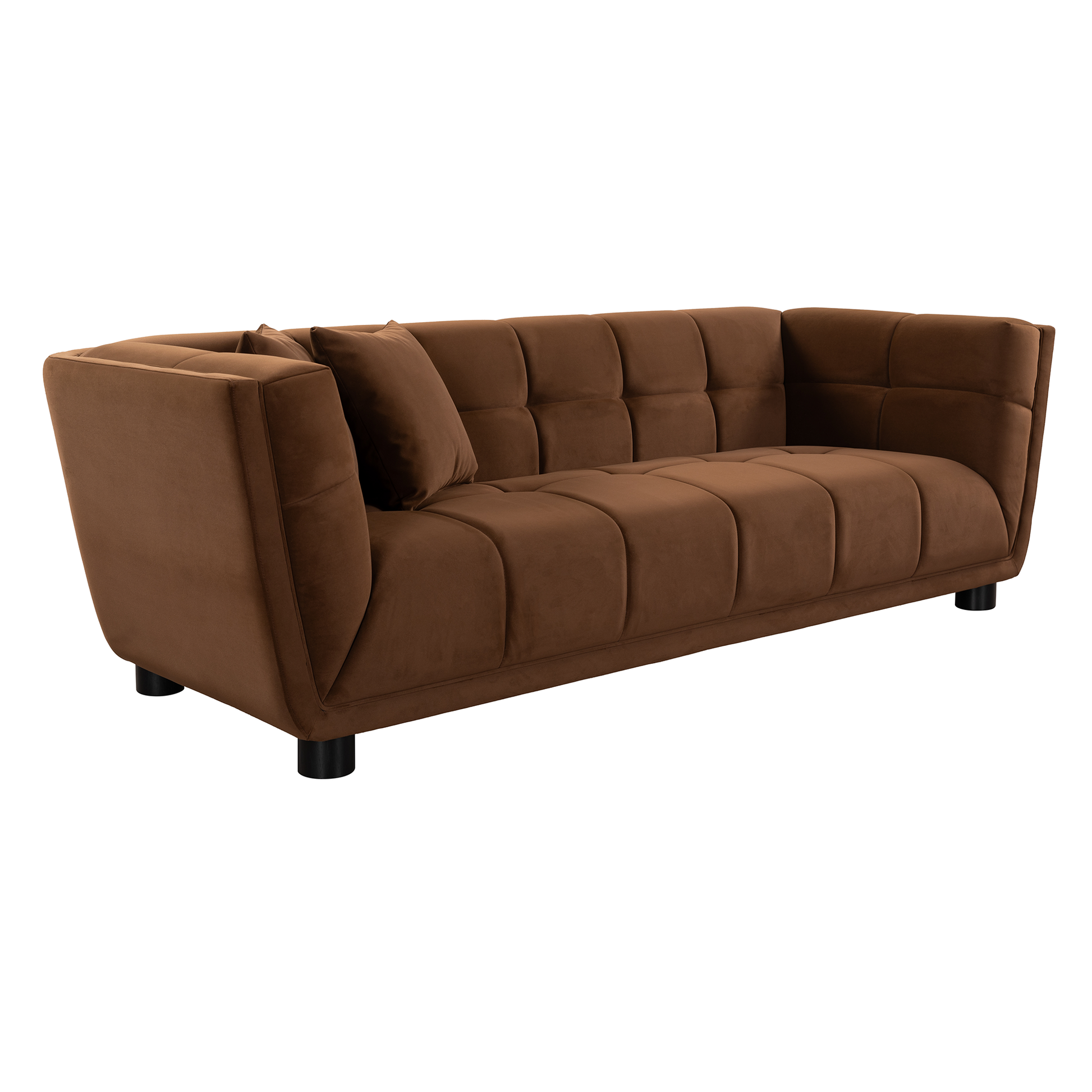 Wks13 Mid Century Modern Style: Camel Sofa Simple, Small Square Design, Velvet Fabric Texture Smooth, Retro Fashion, Solid Wood Feet, 2 People Design Camel Retro Fabric 2 Seat