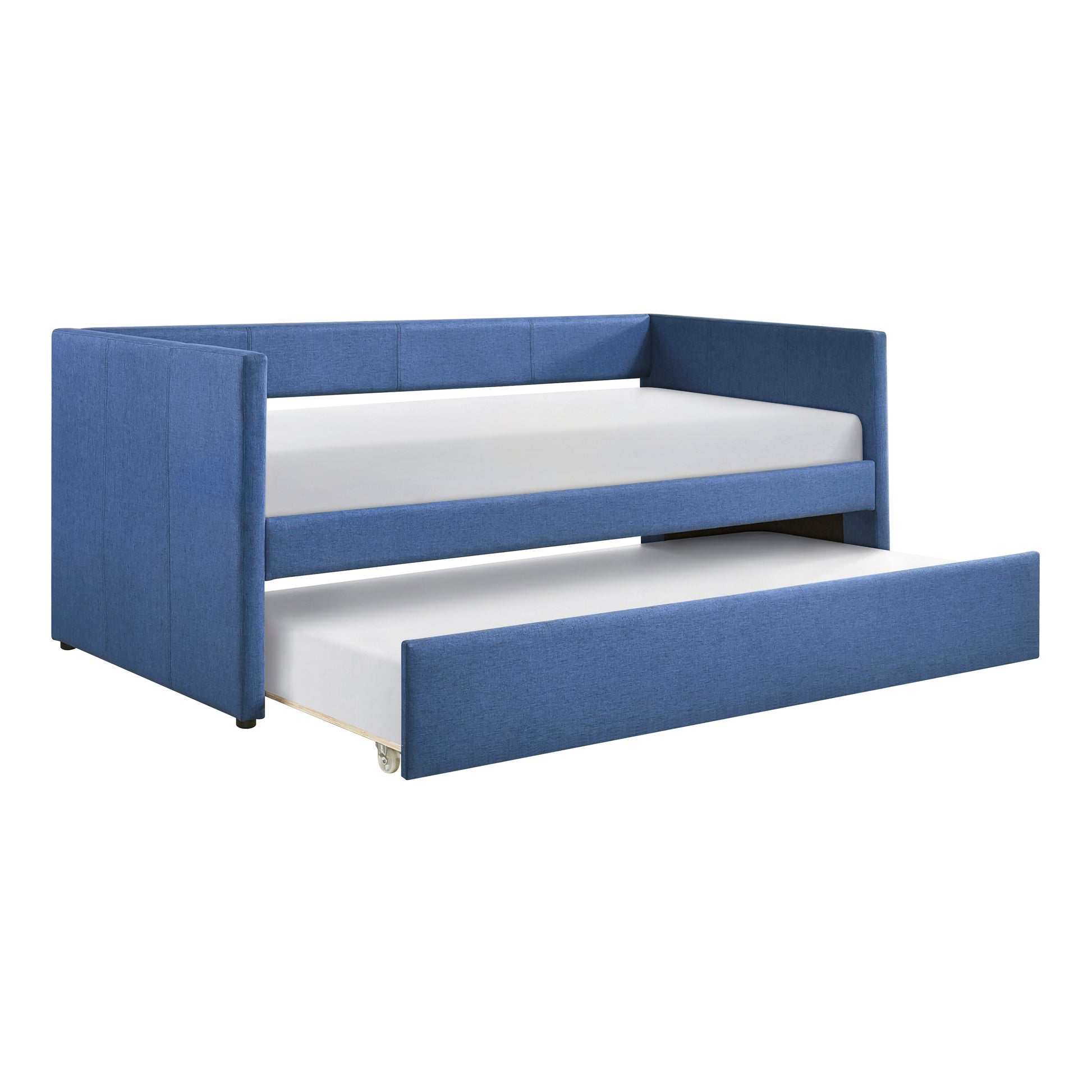 1Pc Daybed With Trundle Blue Fabric Upholstery Wooden Frame Modern Home Furniture Box Spring Not Required Blue Wood Primary Living Space Modern,Transitional Polyester Engineered Wood,Wood