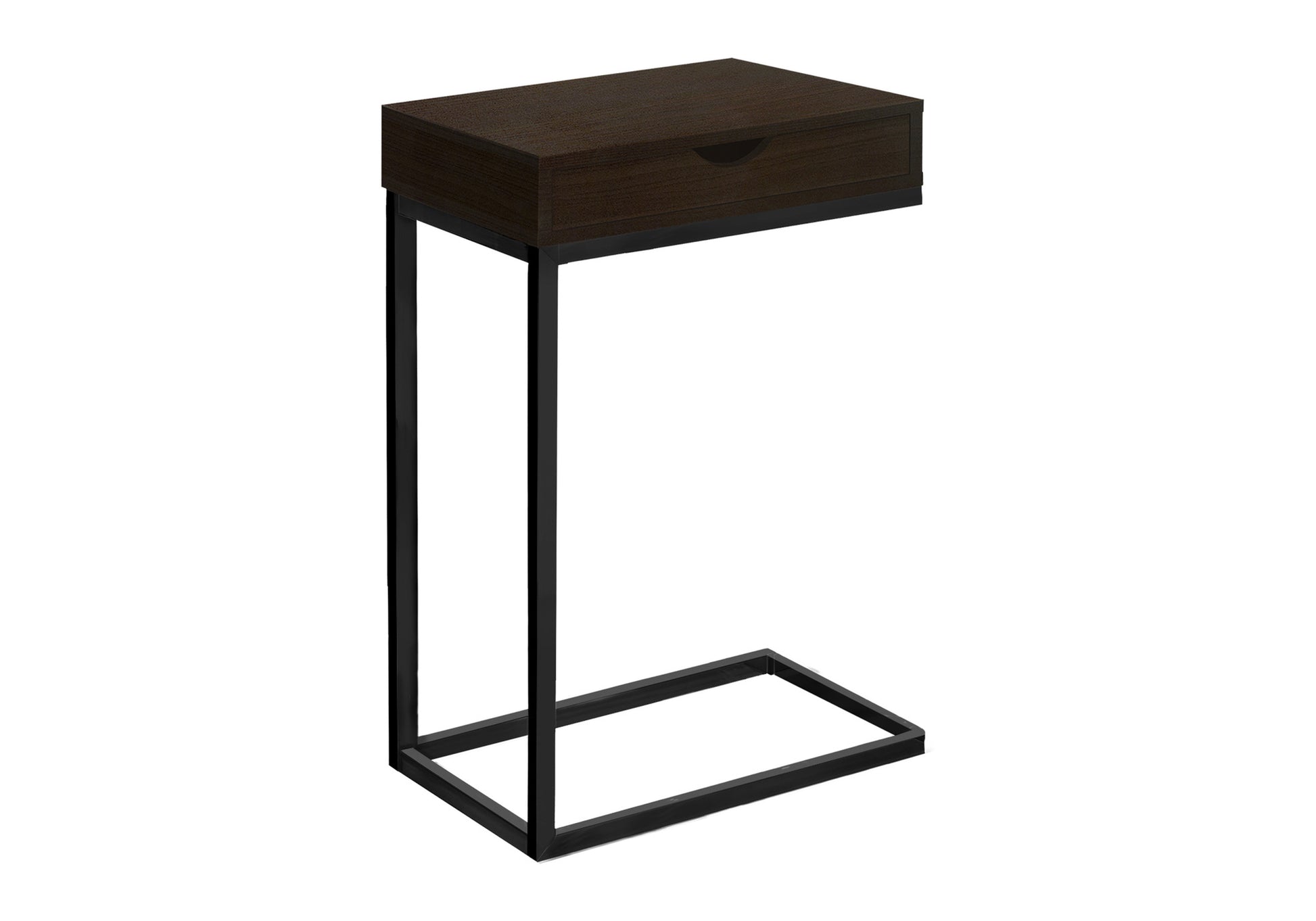 Accent Table, C Shaped, End, Side, Snack, Storage Drawer, Living Room, Bedroom, Brown Laminate, Black Metal, Contemporary, Modern Espresso Particle Board