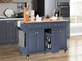 Kitchen Island With Rubber Wood Countertop, Kitchen Cart On 5 Wheels With Storage Cabinet And 2 Top Drawers And A Center Double Layered Storage Drawer For Dinning Room, Blue Blue Dining Room Rectangular Rubberwood Solid Wood Mdf Large 56 In