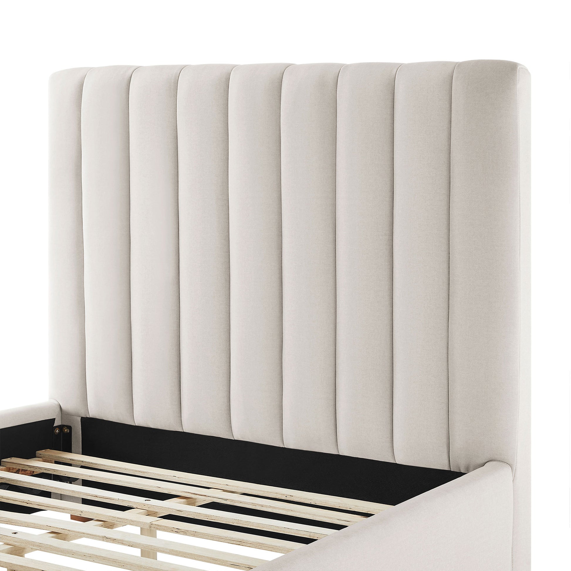 Full Size Modern Design Bed Frame Upholstered Queen Bed Frame Platform With Headboard Fabric Headboard Wooden Slats Support, No Box Spring Needed,Mattress Foundation,White Full White Fabric