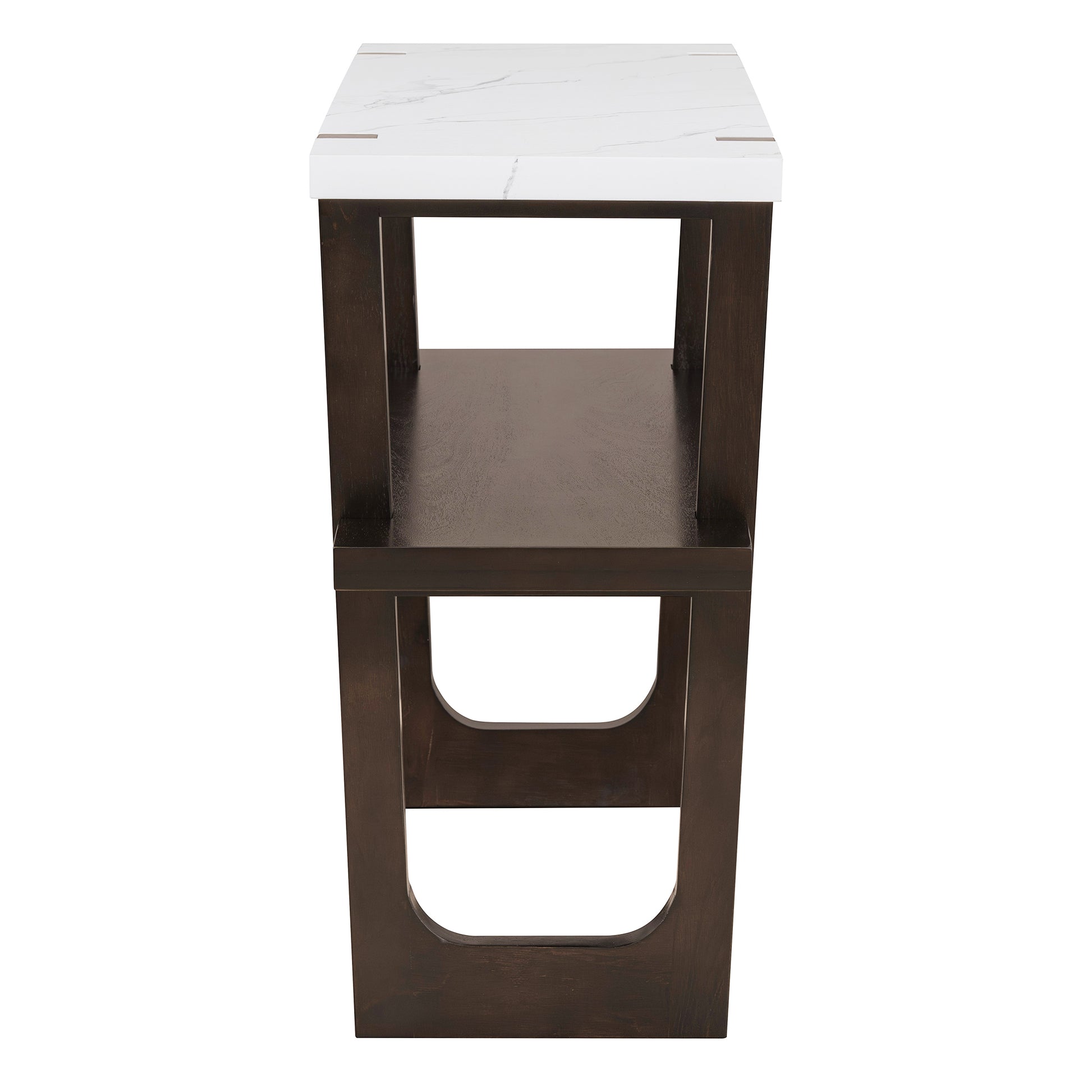 Retro Elegant Console Table With Marble Effect Top And Versatile Storage Solutions For Entryway And Living Room Espresso Espresso Solid Wood Mdf