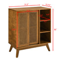 Mid Century Modern Rattan Sideboard Cabinet, Buffet Cabinet For Entryway Hallway Living Room Kitchen Dining Room Bedroom, Adjustable Shelf & Solid Wood Feet & Rattan Cabinet Doors Light Wood Walnut Mdf