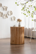 Retro Fashion Style Cylindrical Side Table With Vertical Texture Relief Design,Suitable For Living Room,Office,And Dining Room Natural Mdf