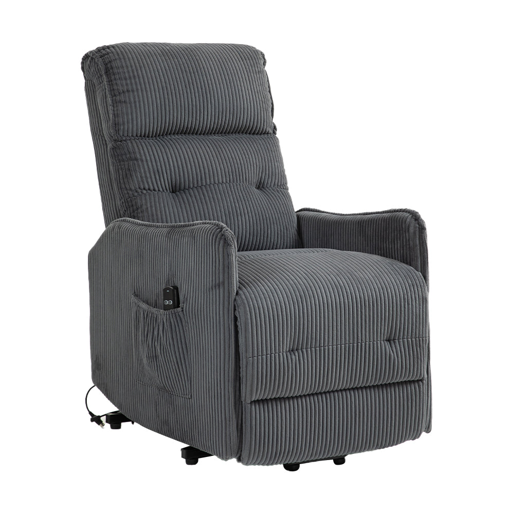 Coolmore Recliner Chair, Electric Recliner Chairs For Adults, Side Pocket Power Reclining Chair Pocket Springs Seat Cushion, Corduroy Fabric Recliner Sofa For Living Room, Bedroom, Home Theater Dg Dark Gray Foam Corduroy