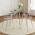 A Modern Minimalist Style Round Transparent Tempered Glass Table, Silver Metal Legs, Paired With 4 Modern Style Transparent Dining Chairs,Bringing A Luxurious Experience. Transparent Seats 4 Glass