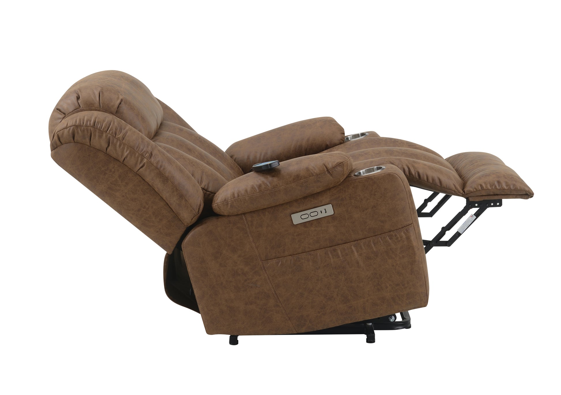 Omarion Power Recliner W Lift, Heating & Massage, Brown Leather Aire Lv02997 Brown Upholstered