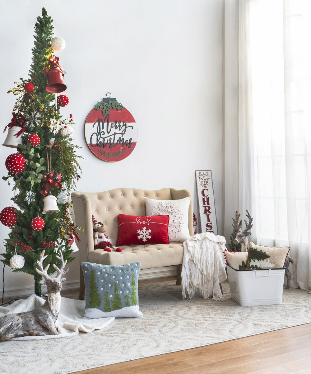 Set Of 2, 18X12" Red Velvet Pillow With Embroidered Joy And Frosty Snowflake, For Christmas Halloween Holiday Decor Red,White Acrylic,Polyester