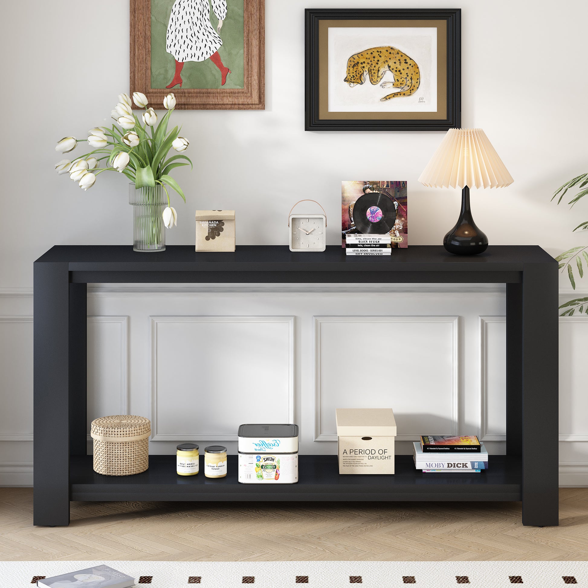 Distinctive Features Of A Minimalist Console Table With Bottom Shelf And Four Legs, Suitable For Entryway, Hallway, Living Room, Foyer, Corridor Black Primary Living Space American Design Shelves Mdf