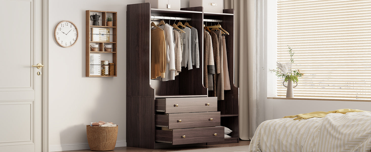 Open Wooden Wardrobe Storage For Bedroom, Brown Brown Particle Board