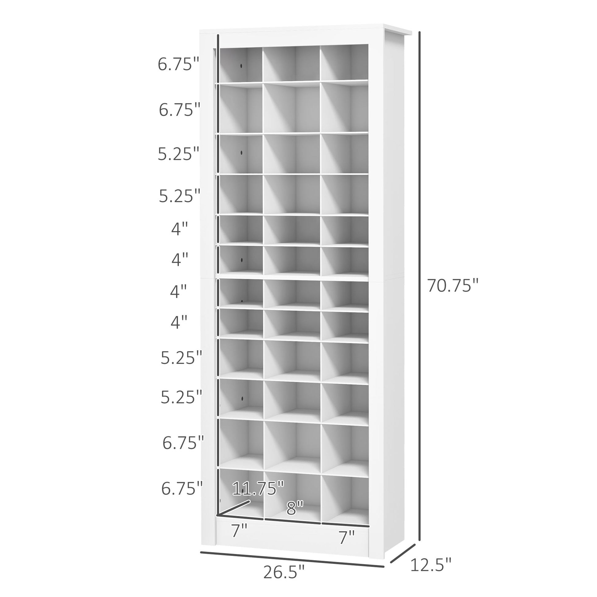 Homcom 71" Tall Shoe Rack Storage Organizer, Narrow Shoe Cabinet For Entryway With Open Cubes For 36 Pairs, White White Particle Board