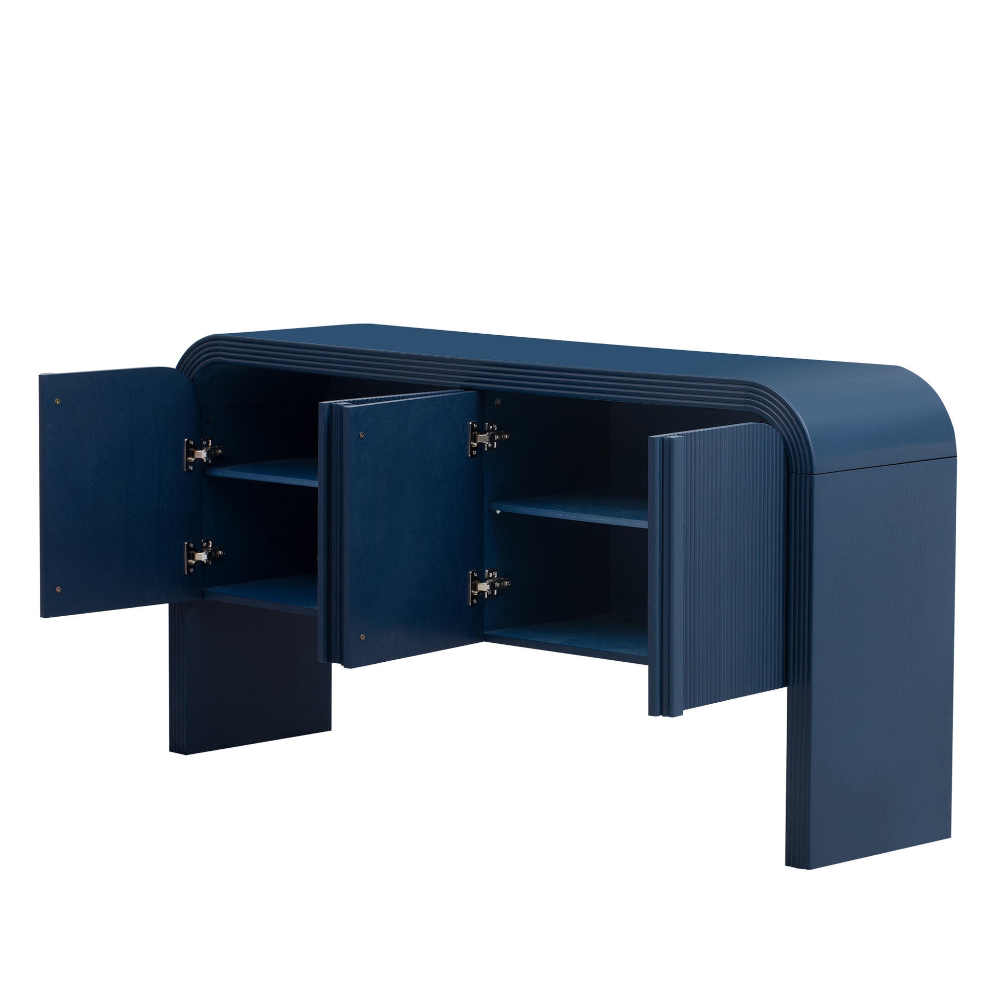 Striped Storage Cabinet With 4 Doorsadjustable, Suitable For Study,Entrance And Living Room Navy Blue Mdf