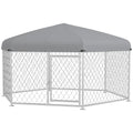 Pawhut 6.9' X 6.1' X 4.9' Dog Kennel Outdoor Dog Run With Waterproof, Uv Resistant Roof, Lockable Door, For Medium And Large Sized Dogs, Silver Silver Steel