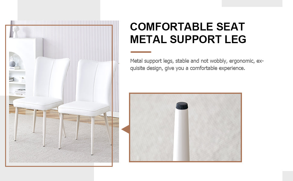 Table And Chair Set, Mdf Desktop, White Metal Table Legs, Stable And Beautiful, Suitable For Most Styles Of Home. Modern Simple Dining Table, Comfortable Seating. White Seats 4 Mdf