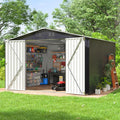 Outdoor Sheds 8Ft X 10Ft & Outdoor Storage Clearance, Metal Anti Corrosion Utility Tool House With Lockable Door & Shutter Vents, Waterproof Storage Garden Shed For Backyard Lawn Patio Grey Iron