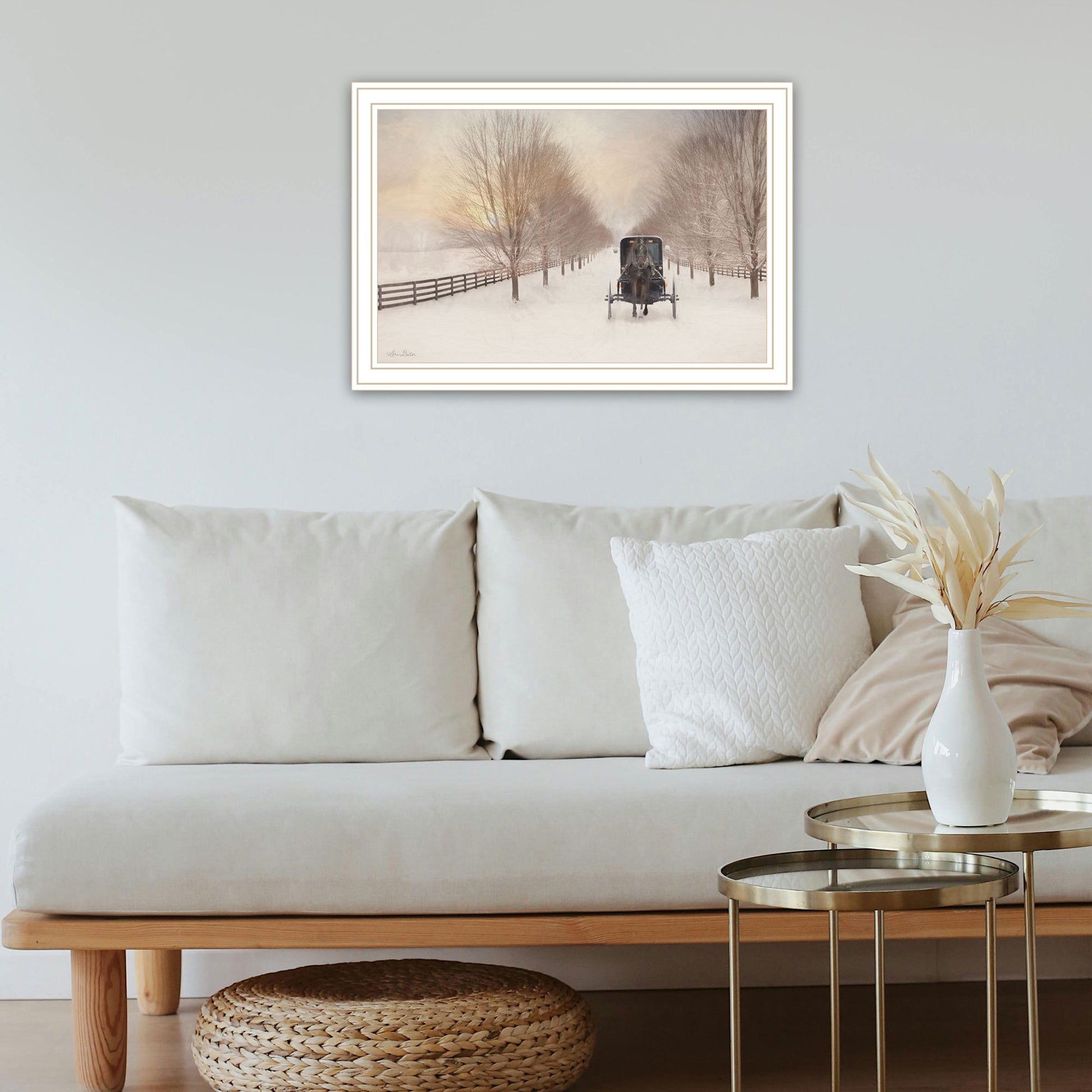 Snowy Amish Lane White Framed Wall Art For Living Room, Bedroom Wall Art Print For Home Decor By Lori Deiter Multi Wood Paper