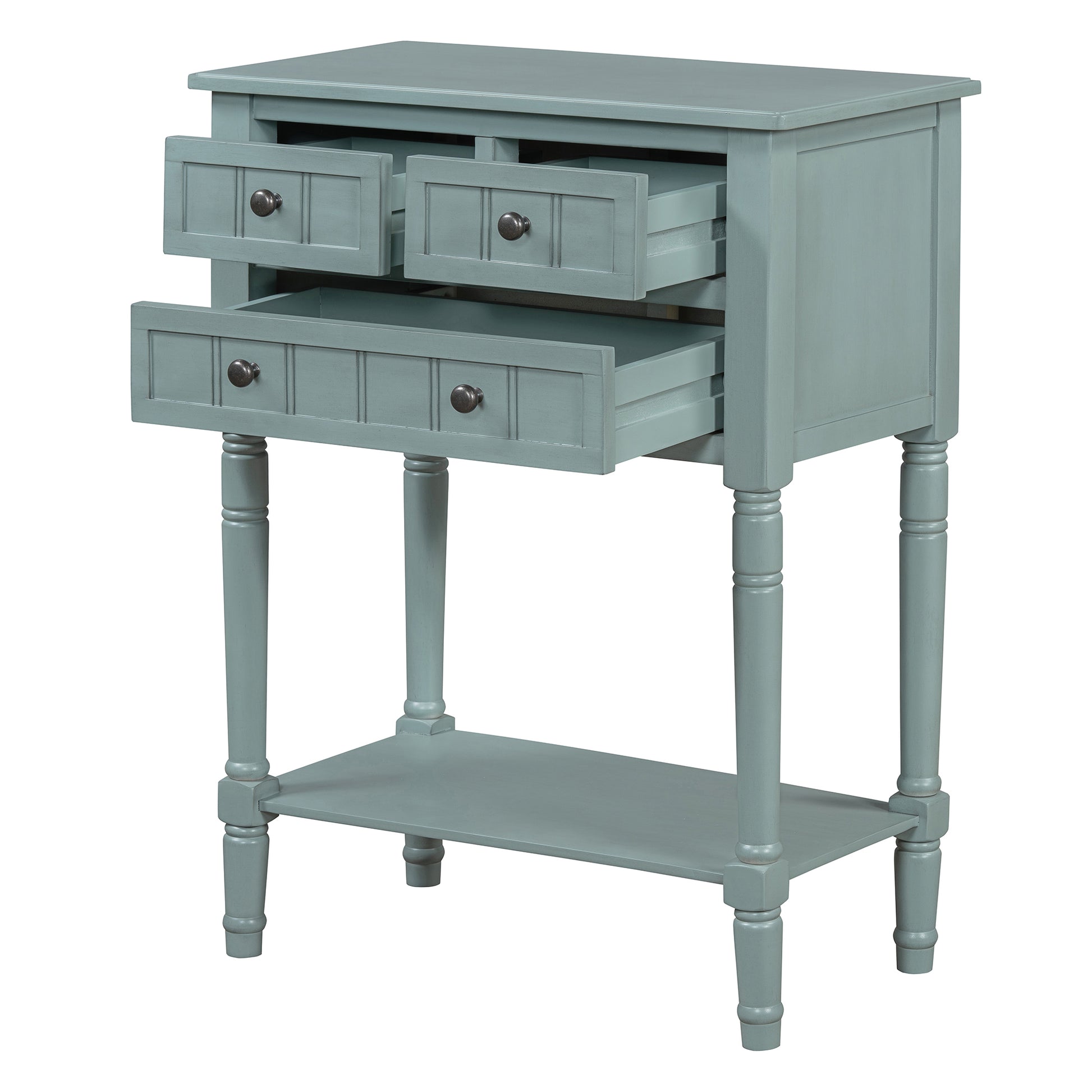 Narrow Console Table, Slim Sofa Table With Three Storage Drawers And Bottom Shelf Light Blue Light Blue Solid Wood Mdf