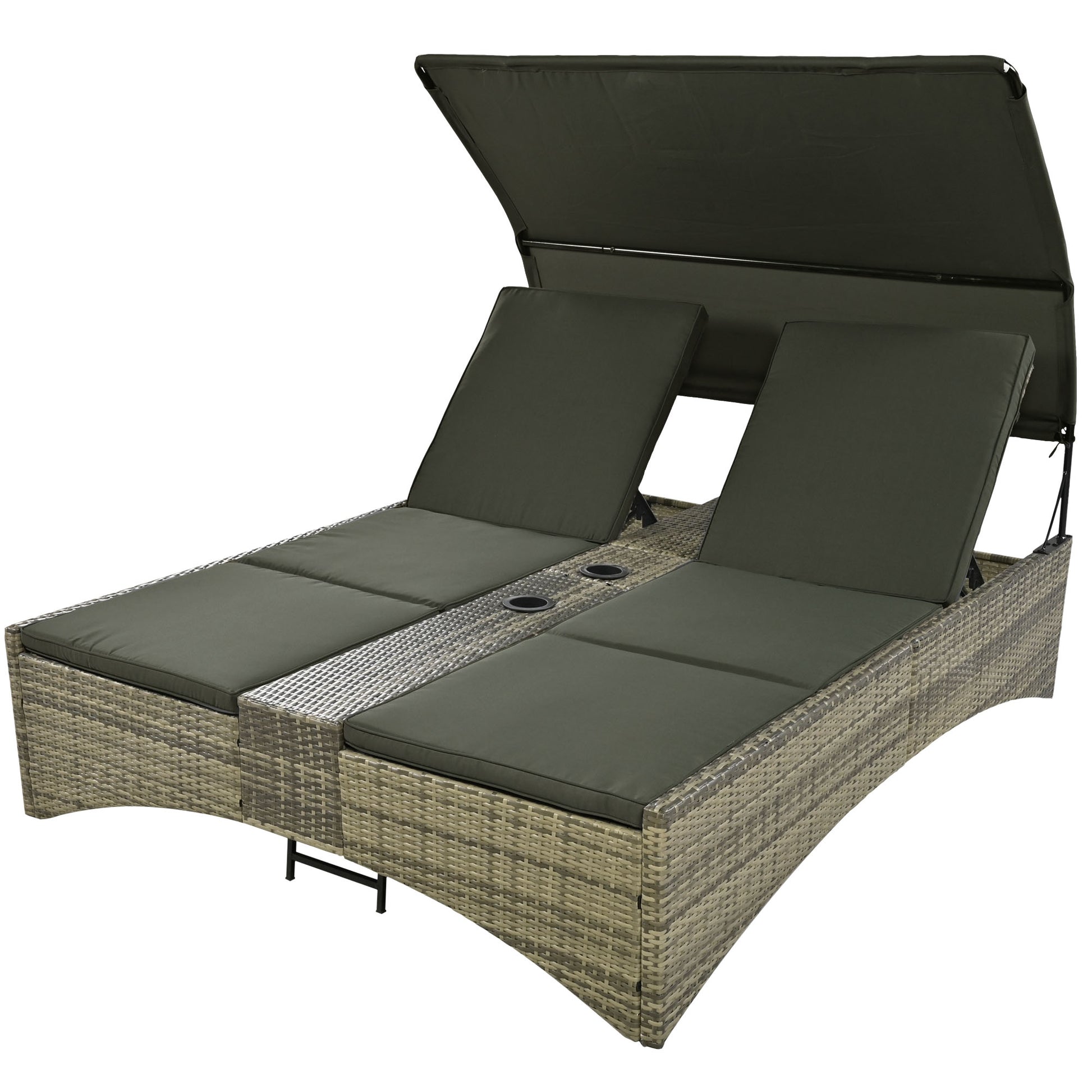 Patio Daybed Outdoor Daybed Outdoor Rattan Sun Lounger With Shelter Roof With Adjustable Backrest, Storage Box And 2 Cup Holders For Patio, Balcony, Poolside,Grey Yes Grey Seats 2 Water Resistant Frame Water Resistant Cushion Garden & Outdoor Sectional