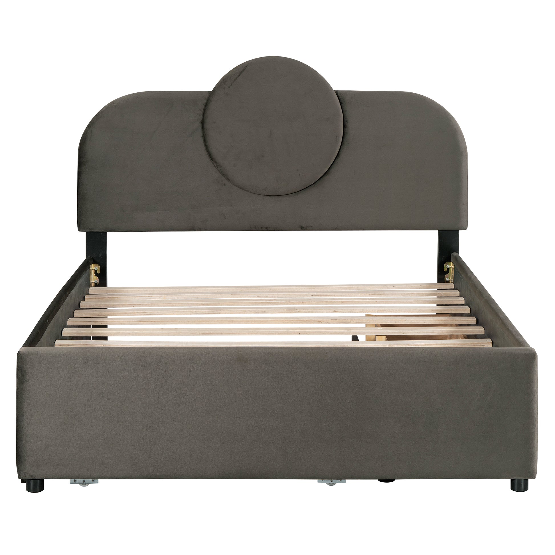 Full Size Upholstered Platform Bed With Multi Functional Led Headboard, Trundle And 2 Drawers, Gray Box Spring Not Required Full Gray Wood Bedroom Upholstered