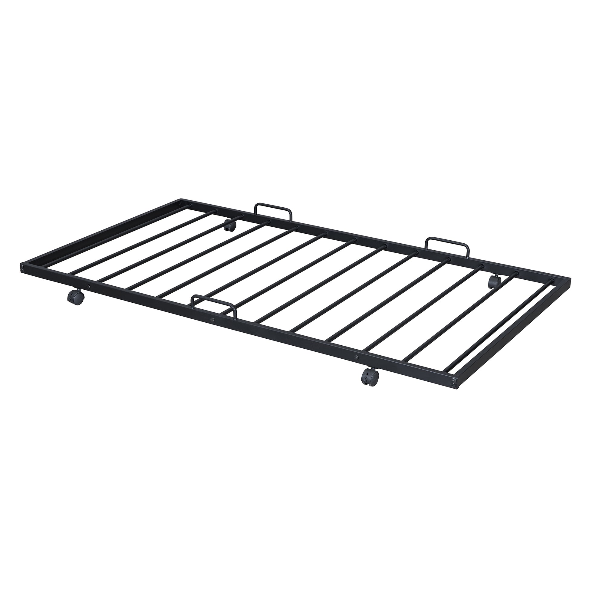 Twin Size Metal House Bed With Twin Size Trundle, Black Twin Black Metal