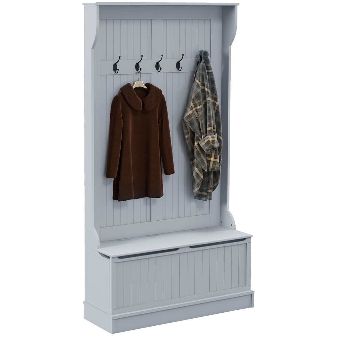 Homcom 38" 3 In 1 Entryway Hall Tree With Storage Bench, Coat Rack With Four Hooks And Shoe Storage, Gray Gray Mdf