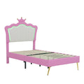 Twin Size Upholstered Bed Frame With Led Lights, Modern Upholstered Princess Bed With Crown Headboard, Pink White Box Spring Not Required Twin Pink White Wood Bedroom Modern Bed Frame Pu