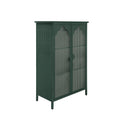 2 Doors Metal Storage Cabinet,Display Cabinet With Glass Doors,Metal Kitchen Sideboard Buffet Cabinet,Glass Storage Cabinet For Dining Room,Living Room,Bedroom Dark Green Modern Iron