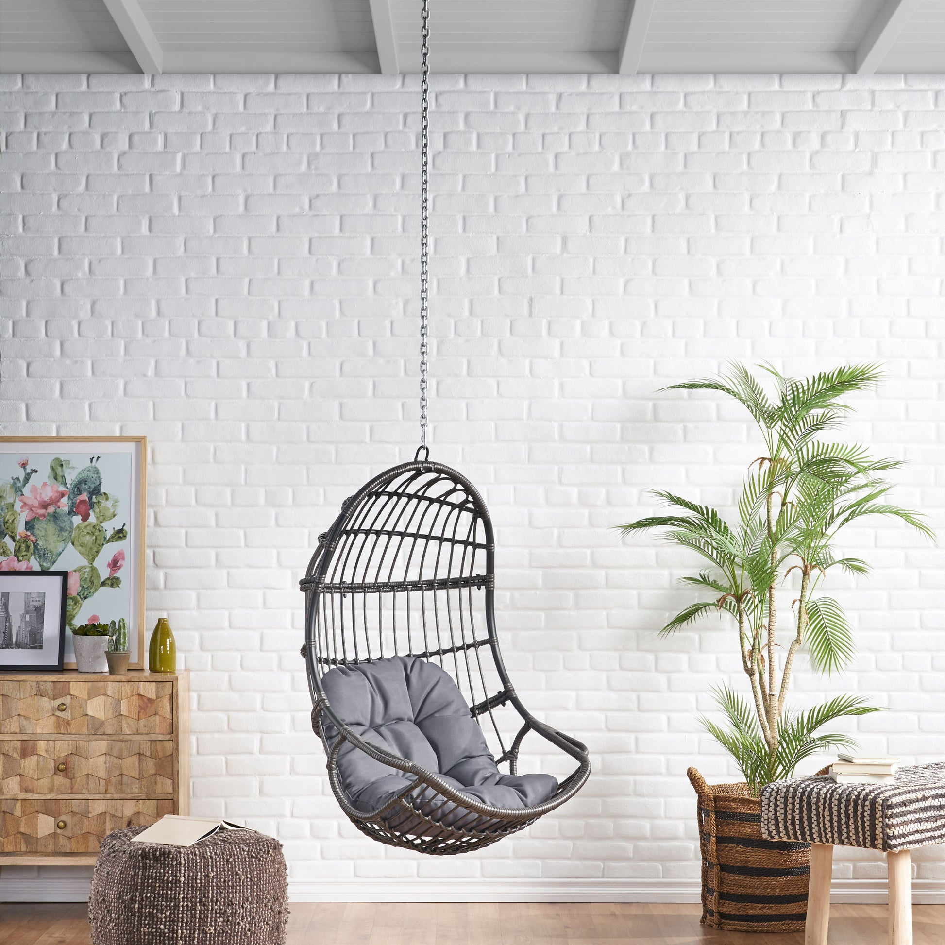 Berkshire Hanging Chair With 8Ft Chain Gray Fabric