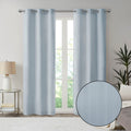 Basketweave Room Darkening Curtain Panel Pair 2 Pcs Window Panels Blue Polyester