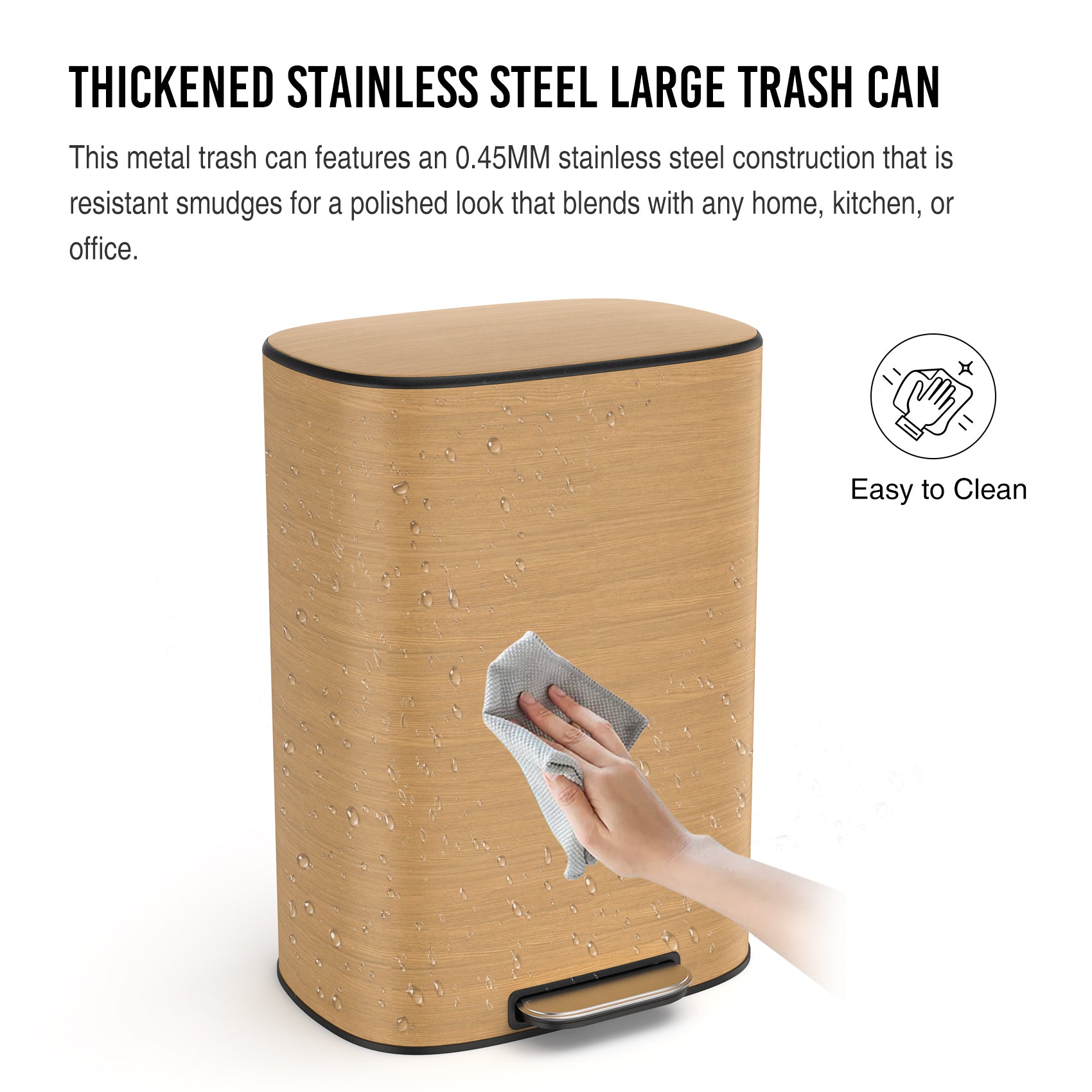 13 Gallon 50L Kitchen Foot Pedal Operated Soft Close Trash Can Stainless Steel Ellipse Bustbin Wood Wood Steel