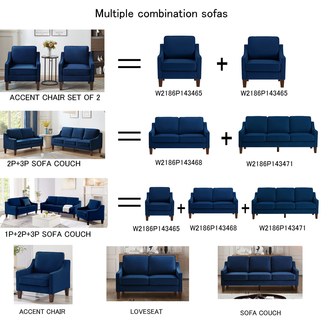 Modern Armchair, Living Room Single Seat Sofa Chair With Wooden Legs, Upholstered Velvet Accent Chair For Living Room, Bedroom,Navy Navy Espresso Velvet Wood Primary Living Space Medium Soft Cushion Back American Design Rubberwood Square Arms Foam Velvet
