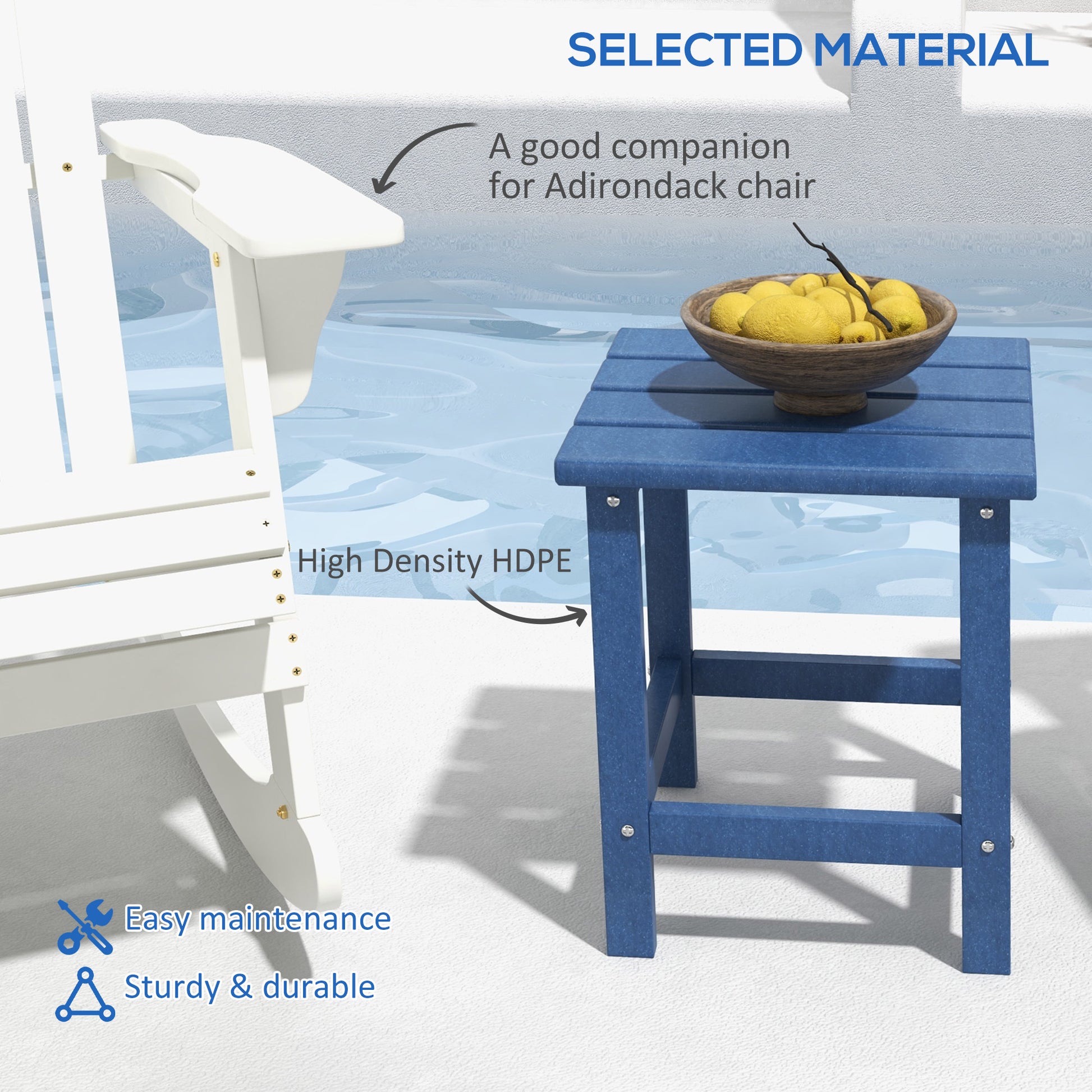 Outsunny Adirondack Side Table, Square Patio End Table, Weather Resistant 15" Outdoor Hdpe Table For Porch, Pool, Balcony, Blue Blue Hdpe