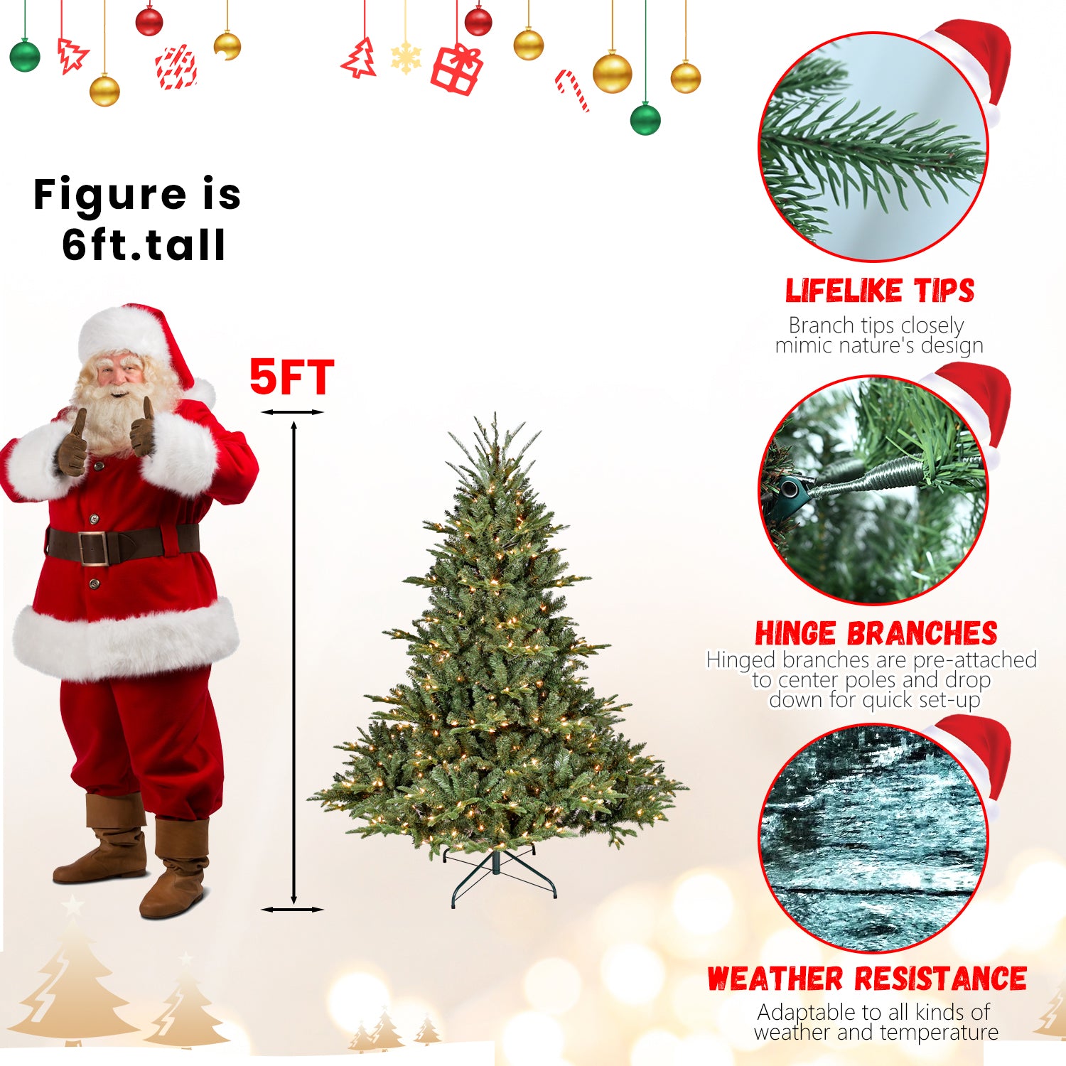 7.5Ft Christmas Tree Simulate Nature Advanced Materials Premium Hinged Spruce Artificial Douglas Firs Tree, Christmas Holiday Party Atmosphere Decoration Year Celebration Pe Pvc Xmas Tree Green