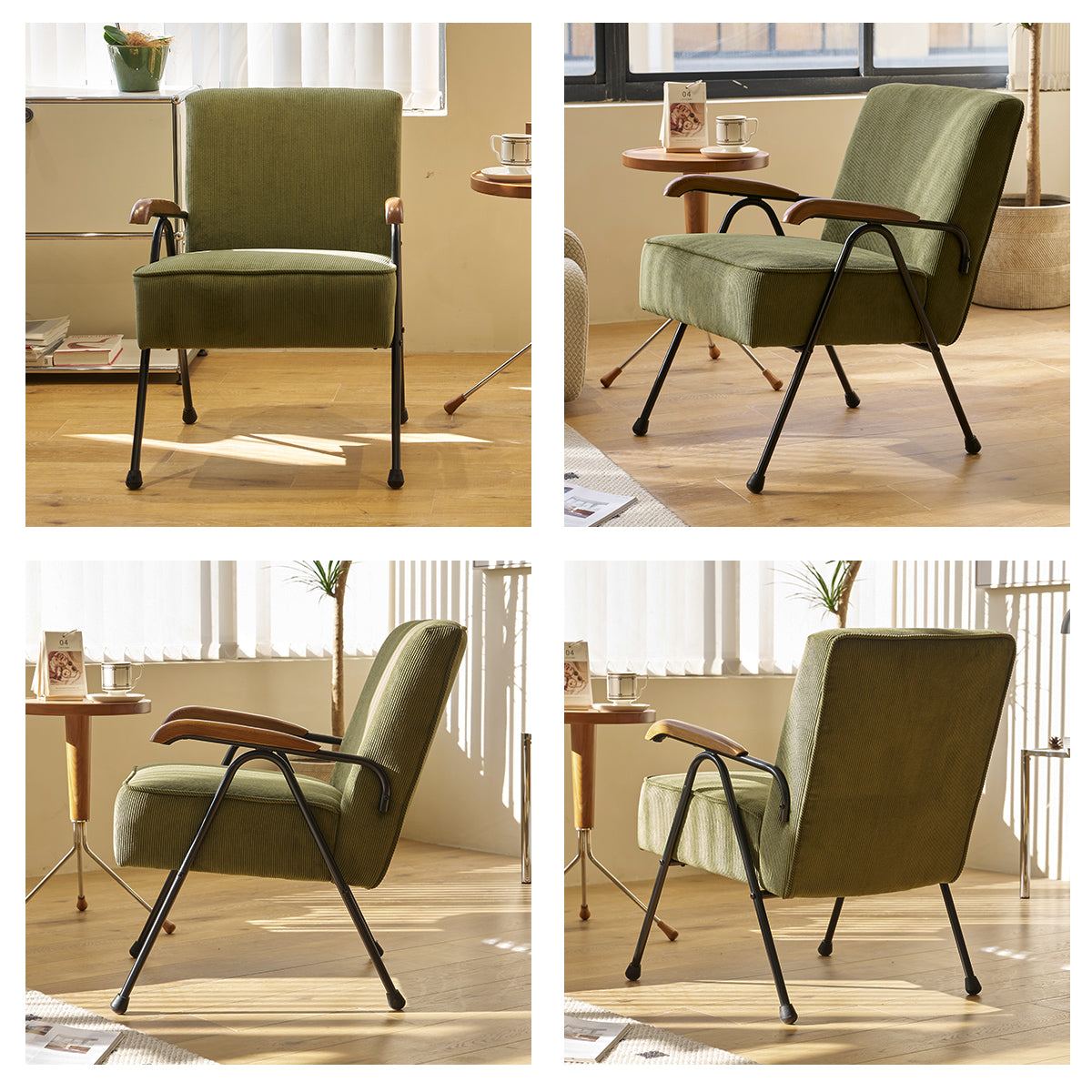 Pattern Colorful Fabric Armchair, Modern Accent Chair High Back, Living Room Chairs With Metal Legs And Soft Padded, Sofa Chairs For Home Office,Bedroom,Dining Room Green Corduroy