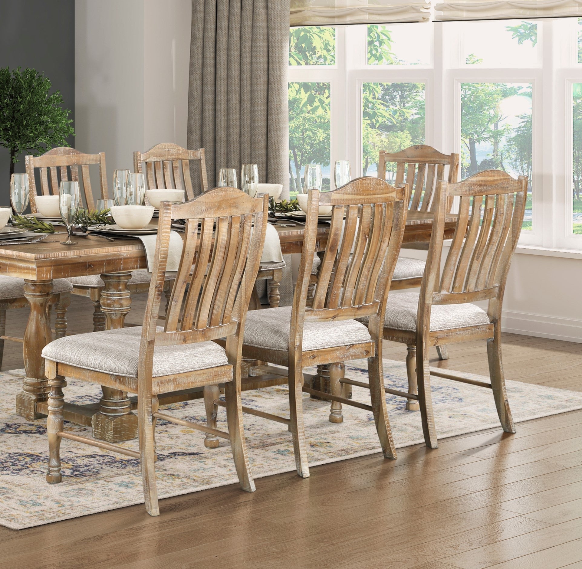 Traditional Dining Set 9Pc Extendable Table And 8 Side Chairs Wheat Finish Wooden Dining Kitchen Furniture Wood Wood Wheat Seats 8 Wood Dining Room Removable Leaf Extendable Trestle Rectangular