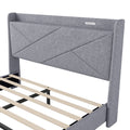 Queen Size Upholstery Platform Bed With Storage Headboard, Led, Usb Charging And 2 Drawers, Gray Queen Gray Upholstered