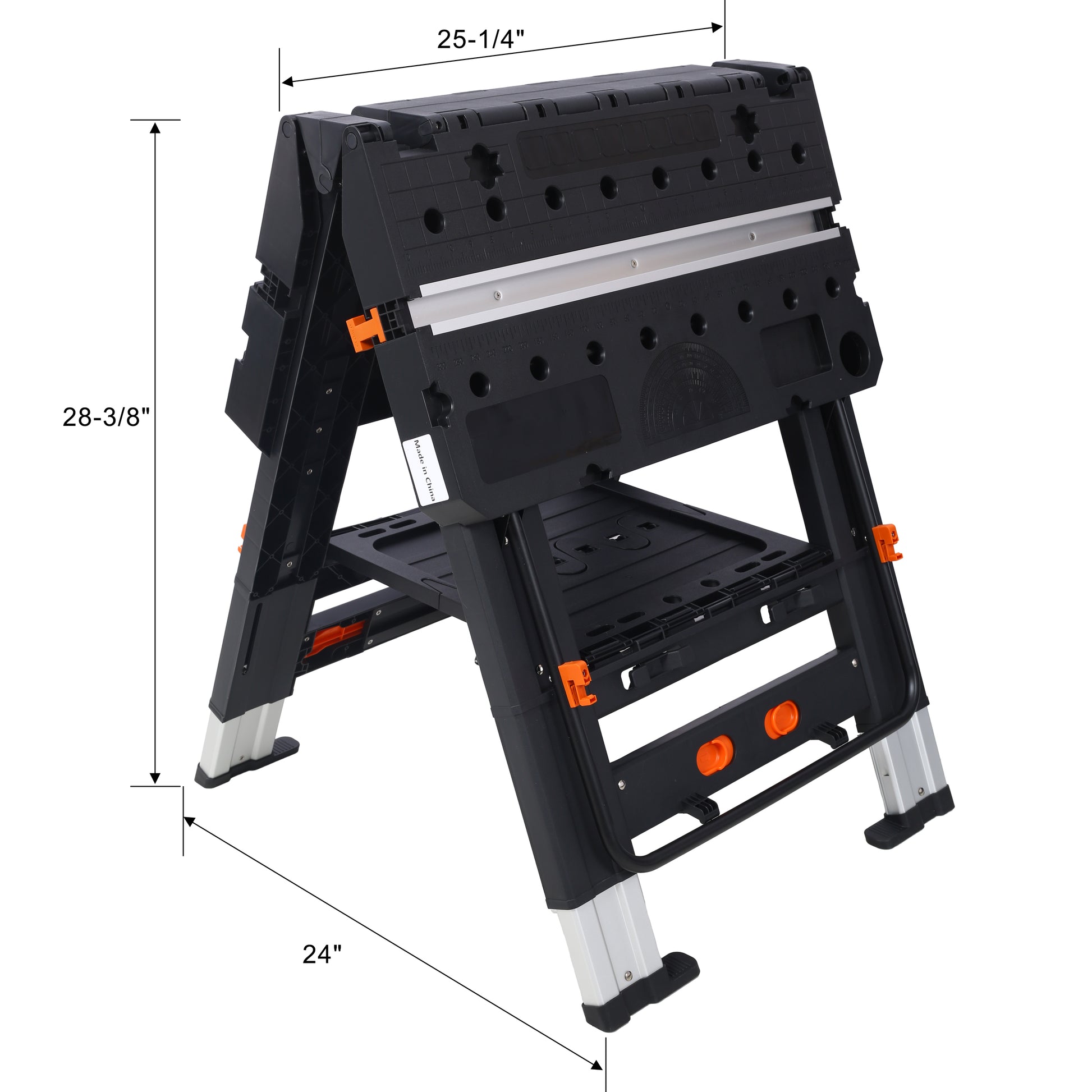 Portable Folding Work Table, 2 In 1 As Sawhorse & Workbench, Large Load Capacity With 2Pcs Clamps Black Aluminium