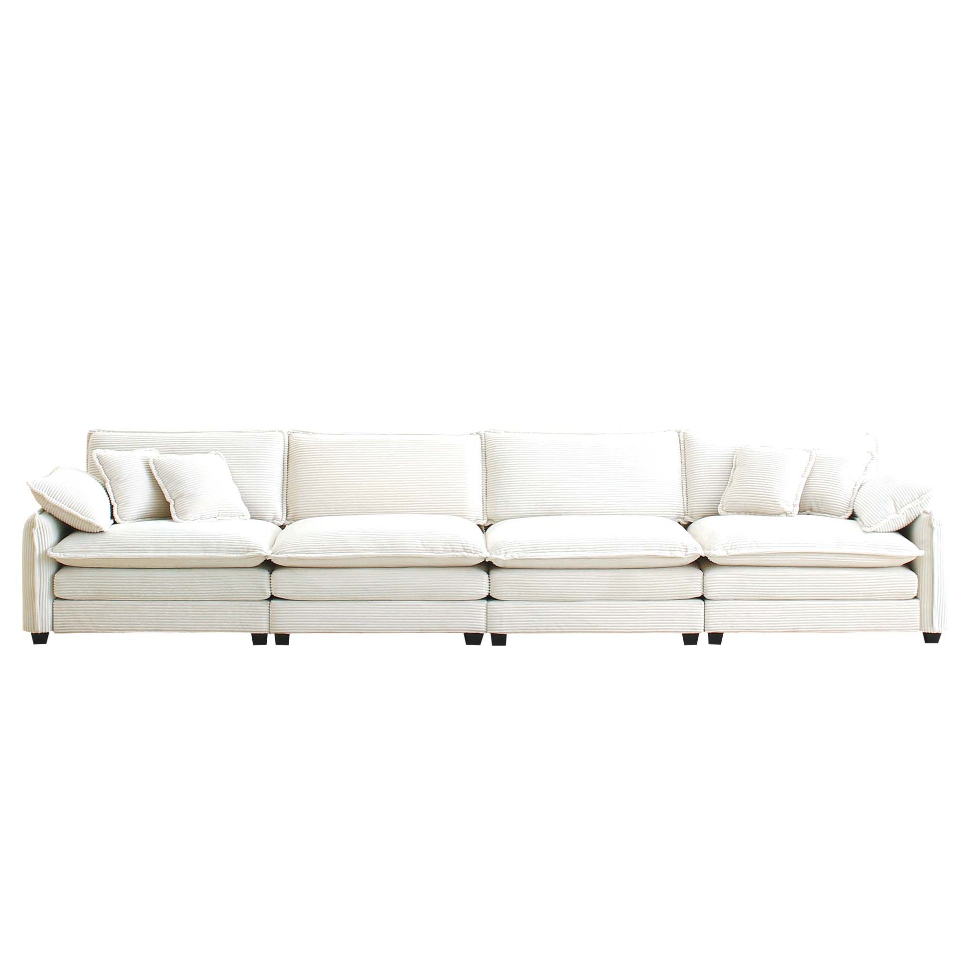 Corduroy Sofamodern Upholstered 4 Seater Corduroy Fabric Sofaoffice Living Room Apartment Comfortable Sofa, Easy To Assemble With 2 Arm Pillows And 4 Throw Pillows Beige Corduroy 4 Seat