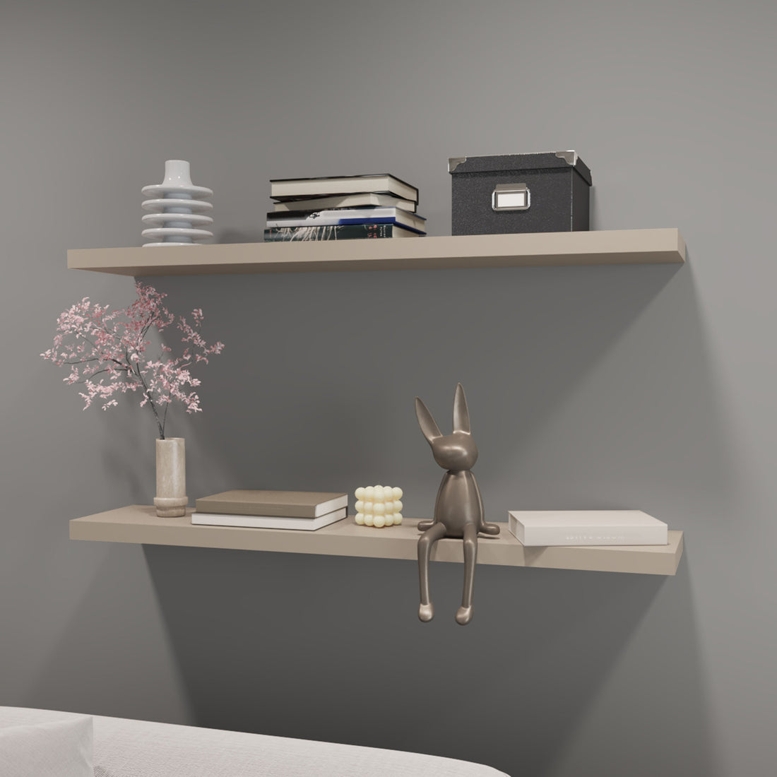 Greer Floating Shelf In Melamine X2,Taupe Taupe Minimalist,Modern Particle Board Melamine