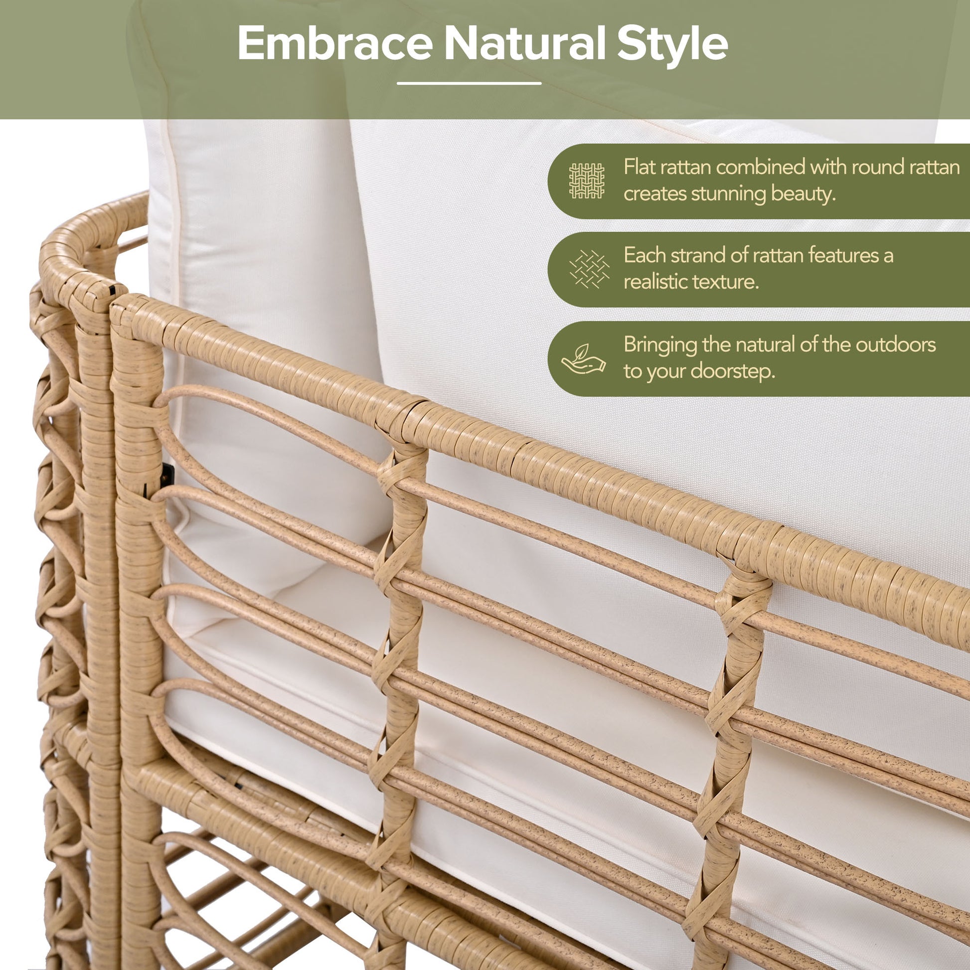 7 Pieces Outdoor Patio Furniture, All Weather Rattan Sectional Sofa Set With Thick Cushions And Pillows, Freely Combined Conversation Sets For Garden, Backyard, Balcony, Beige Yes Complete Patio Set Beige Seats 6 Garden & Outdoor Complete Patio Sets Foam