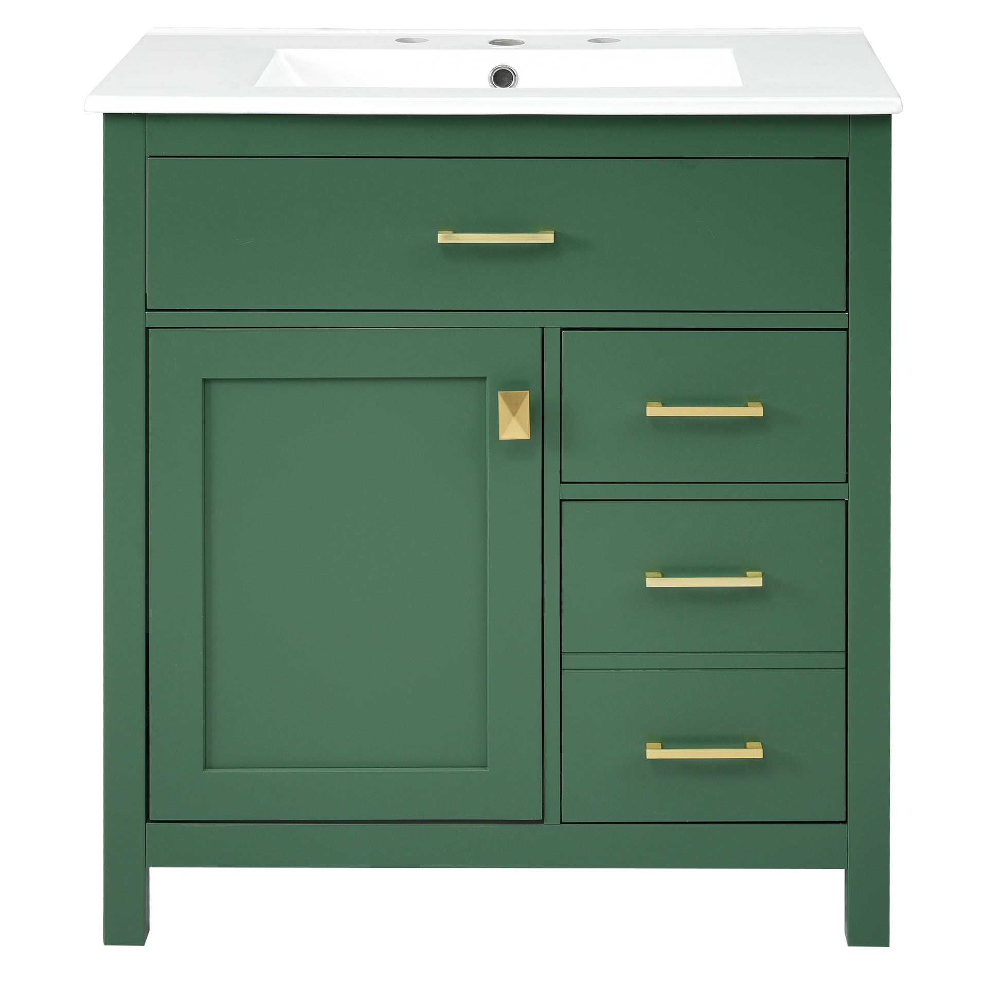 30 Inch Green Bathroom Vanity With Ceramic Sink And Large Storage Ideal Choice For Small Bathrooms Green Solid Wood Mdf