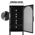 Stylish Tempered Glass High Cabinet With Arched Door Adjustable Shelves And Feet Anti Tip Dust Free Fluted Glass Kitchen Credenza Black Black Tempered Glass Sheet Metal Plastic