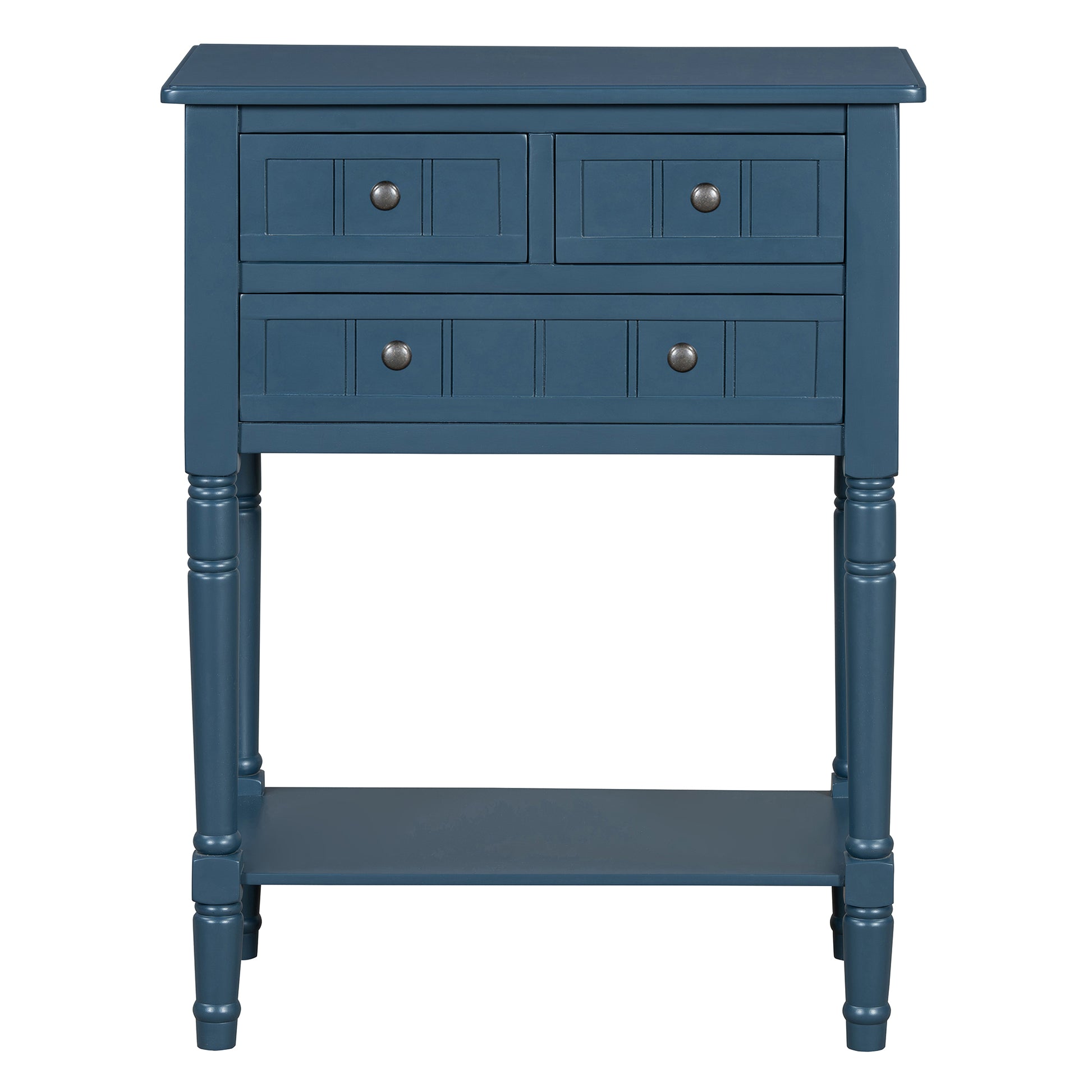 Narrow Console Table, Slim Sofa Table With Three Storage Drawers And Bottom Shelf Navy Navy Solid Wood Mdf