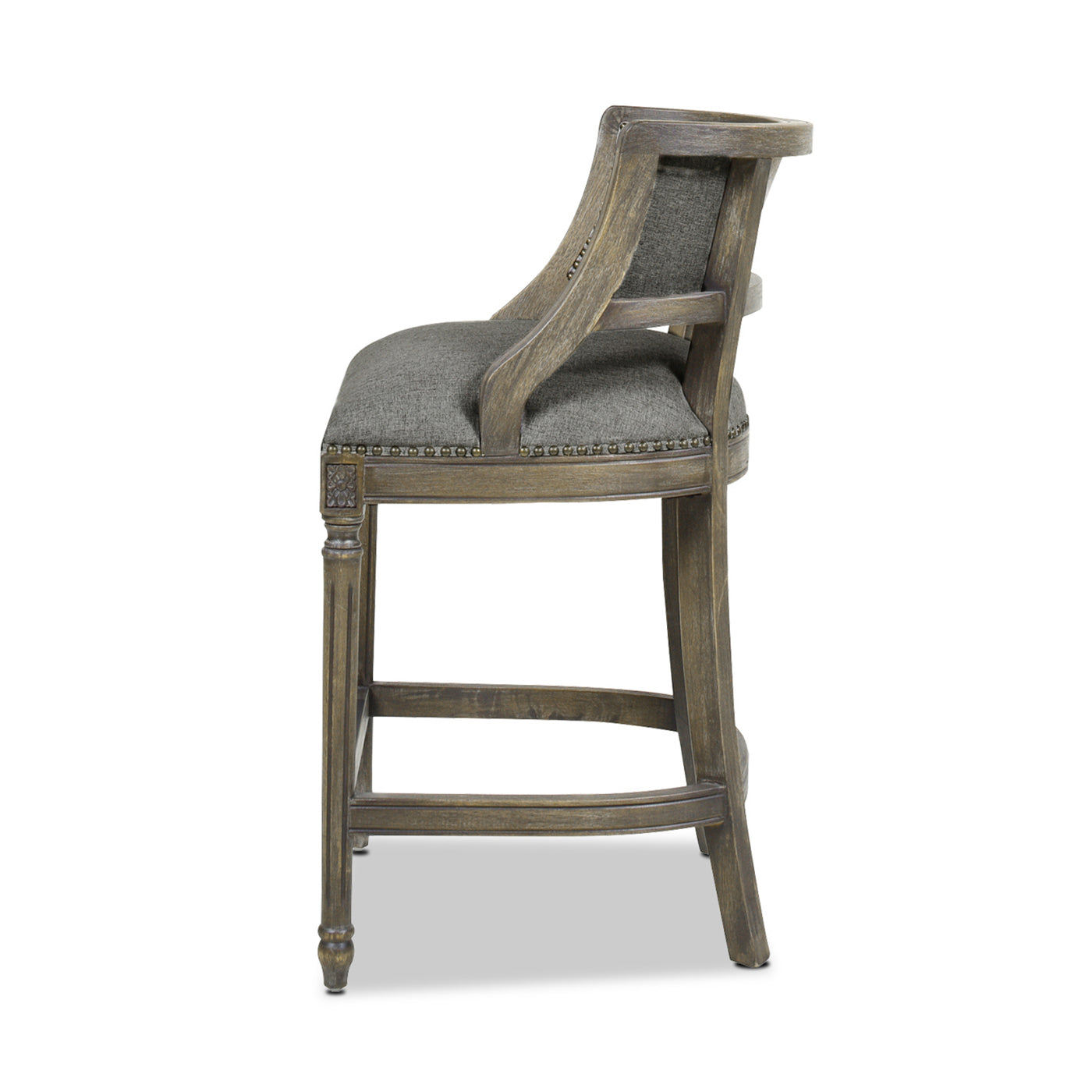 Paris 26.5 Farmhouse Counter Height Bar Stool With Backrest, Heathered Grey Linen Gray Foam Linen